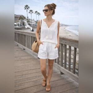 🤍 Gap 100% Cotton Tassel Tie Sleeveless Blouse – Size L – NWT